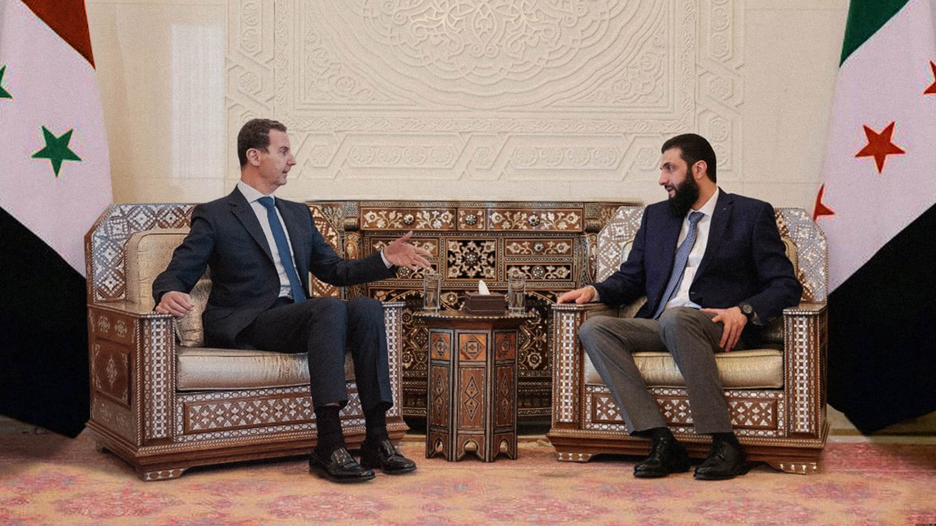 صورة الشرع يستقبل الأسد في القصر الرئاسي بعد تسوية أوضاعه
