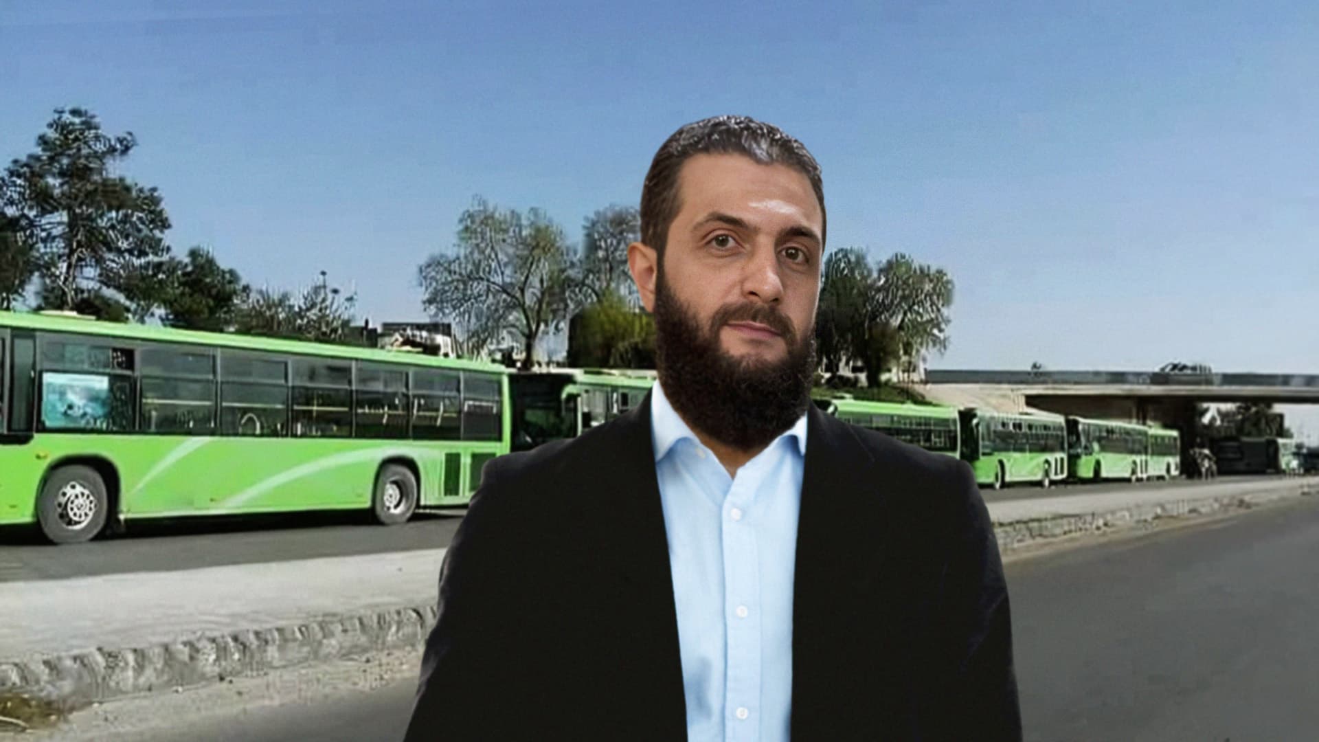 صورة الجولاني يجهّز باصات خضراء لإرسال المعارضين إلى القرداحة